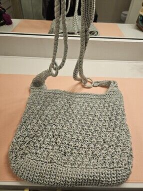 Handmade Crochet Shoulder Bag in Light Gray